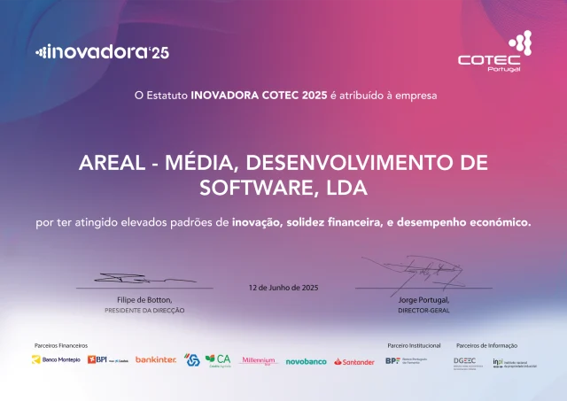 Certificado Inovadora COTEC 2025 concedido a Areal Media